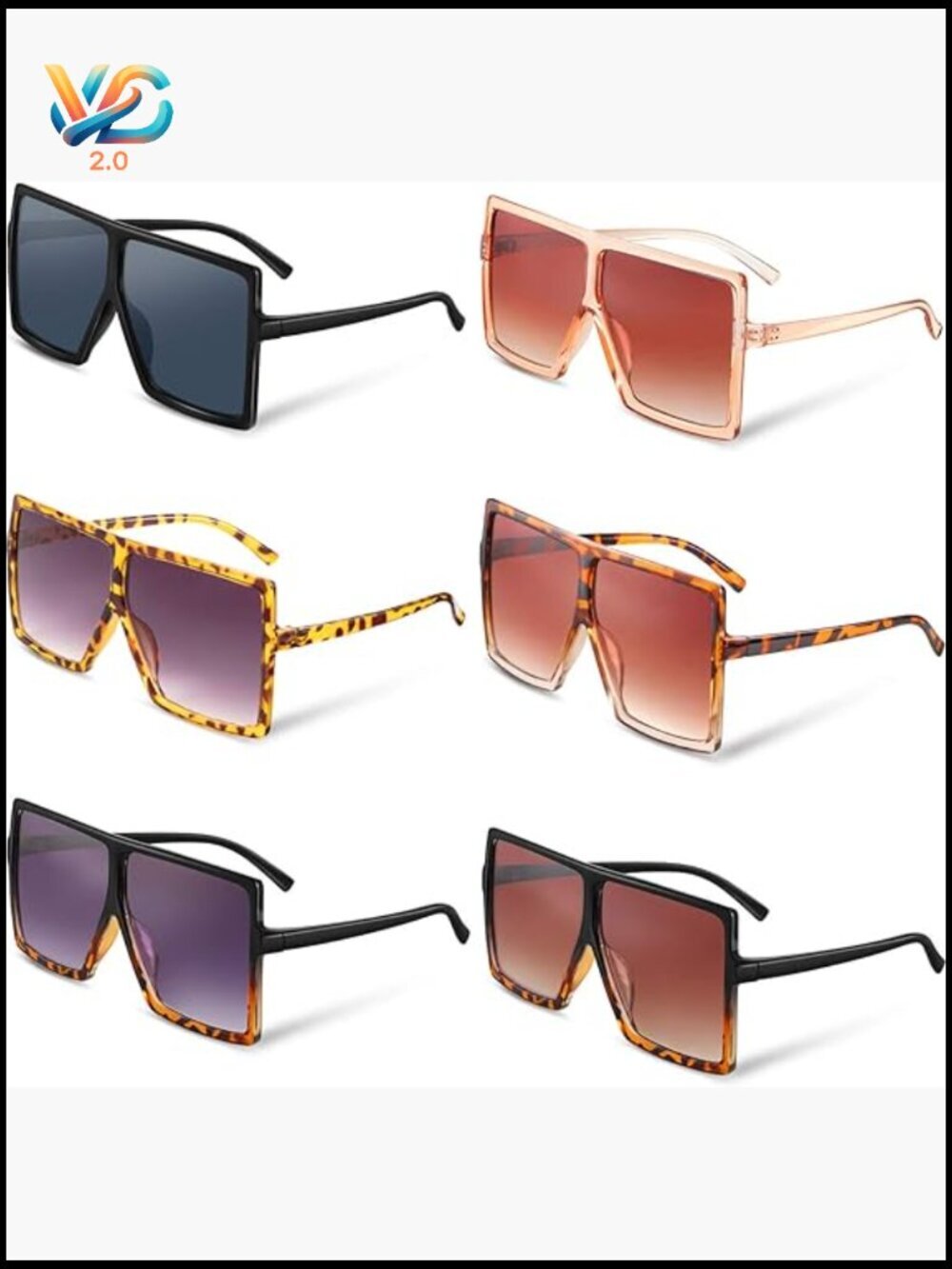 Oversized Square Sunglasses 6 Pack Classic Retro Y2K Shield Shades for Women